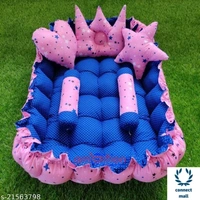 Unique Newborn Baby Round Tub Bedding Set, Reversible Bed Set Cum Mattress with 3 Multi Shape Pillows for Newborn to Toddlers (Pink & Blue) - Free Size, Pink & Blue, Cotton, Multipack 1, Rectangular